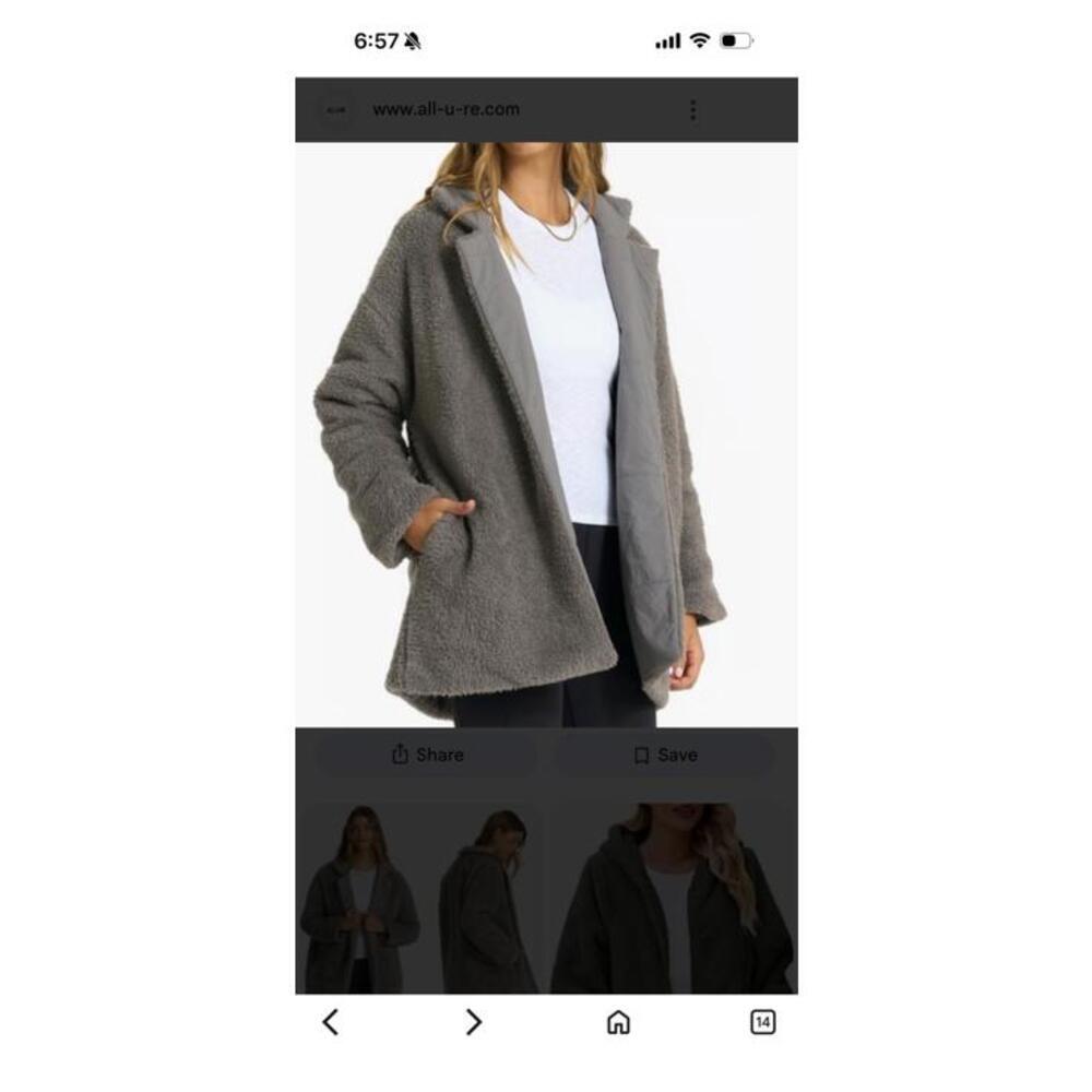 VUORI Cozy Gray Sherpa Fleece Coat Jacket Oversized XS/S